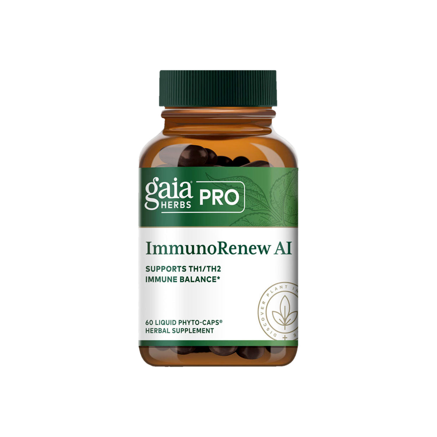A Supplement container with the name mmunoRenew AI by Gaia Herbs Pro.