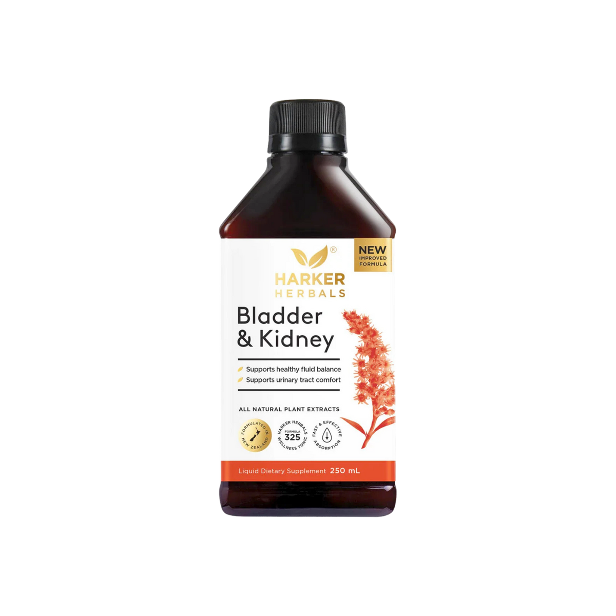A supplement container of Bladder + Kidney Support 250ml by Harker Herbals