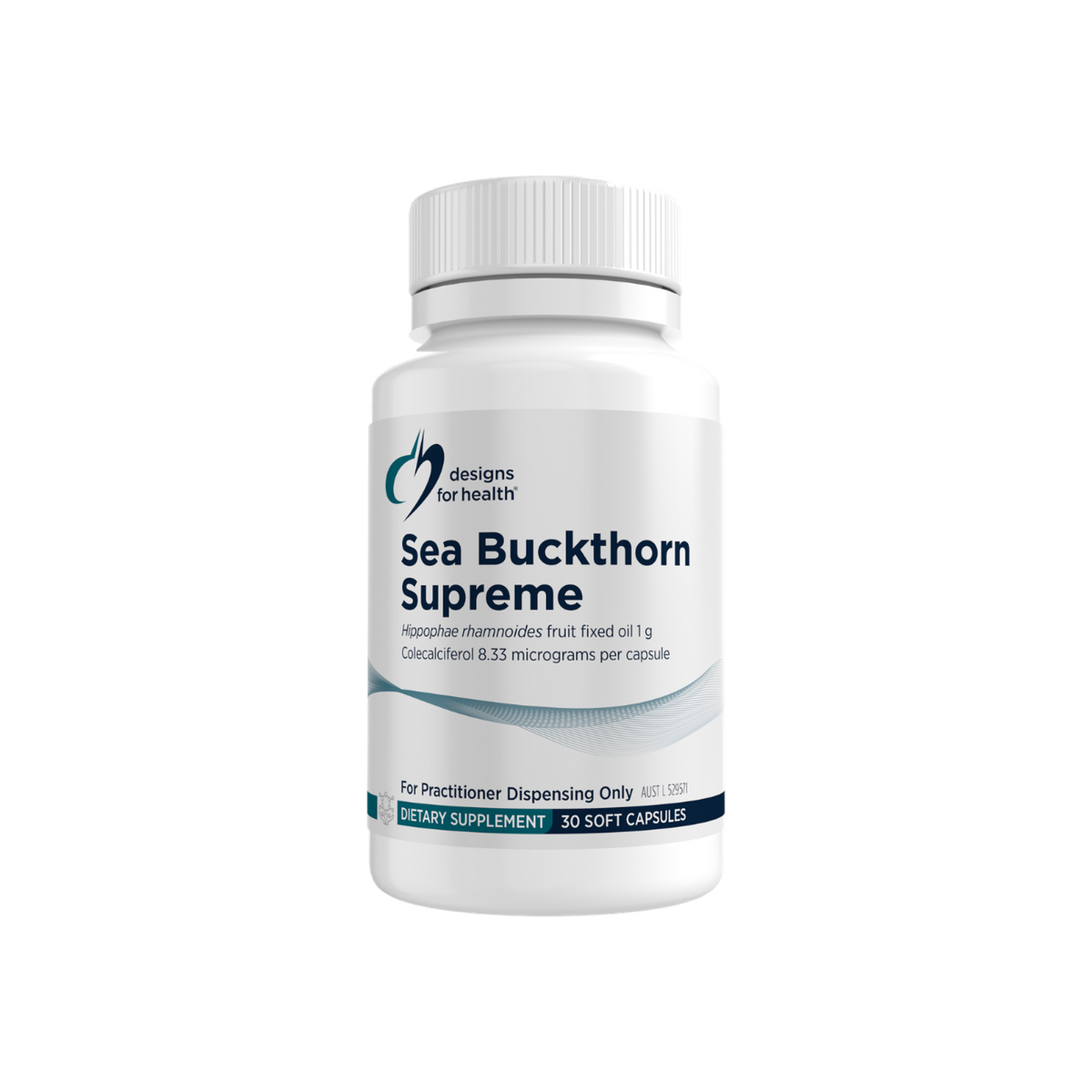A supplement container of Sea Buckthorn Supreme by Designs for Health