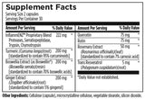 Text listing the ingredients including InflammENZ, Proteases, Serratiopeptidase, Trypsin, Chymotrypsin, Tumeric, Curcuma Longa, Curcuminoids, Boswellia Extract, Boswellin, Ginger, Quercetin, Rutin, Rosemary Extract. Rosmarinus, Trans Resveratrol, Cellulose (casule), microcrystalline cellulose, vegetable stearate, silicon dioxide