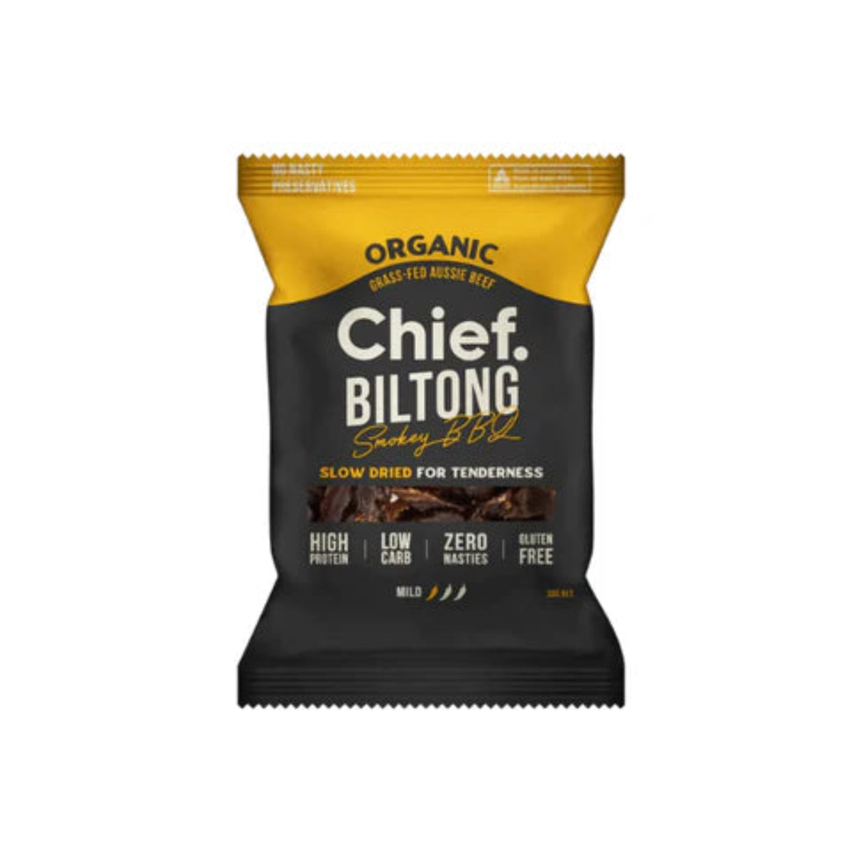 A Supplement packet of Chief Biltong Smokey BBQ (30g) by Chief Nutrition.