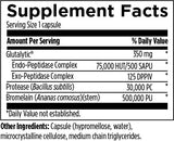 Text describing the ingredients: Glutalytic, Endo-Peptidase Complex, Exo-Peptidase Complex, Protease (bacillus subtilis), Bromelain (Ananas comosus) (stem), capsule (hypromellose, water), microcrystalline cellulose, medium chain trglycerides