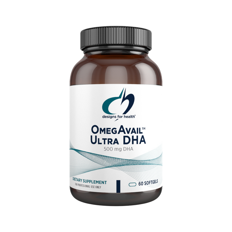 A supplement bottle with the name OmegAvail Ultra DHA