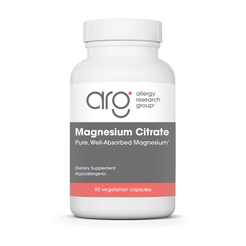 A Supplement Container with the name Magnesium Citrate by Allergy Research Group.