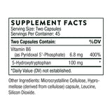 Text describing the ingredients Vitamin B6 (as Pyridoxal5'- Phosphate), 5-Hydroxytryptophan.