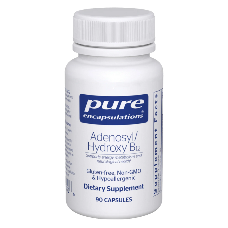 A Supplement container with the name Adenosyl/Hydroxy B12 by Pure Encapsulations.