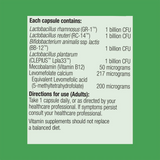 Ingredients including Lactobacillus rhamnosus, GR-1, Lactobacillus reuteri, RC-14, Bifidobacterium animalis ssp lactis, BB-12, Lactobacillus Plantarum, Clepius Lpla33, Mecobalamin, Vitamin b12, Levomefolate calcium, Levomefolic acid, l5mthr, 5-methyltetrahydrofolate.