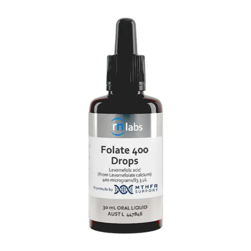 A Supplement bottle with the name Folate 400 Drops by RNLabs.