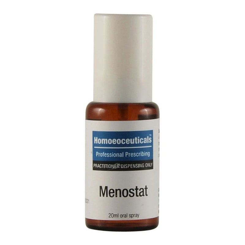 A Supplement container with the name Menostat by Homoeoceuticals