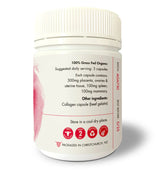 image of supplement content: 100% grass fed organs: 300mg placenta,ovaries, uterine tissue, 100mg spleen, 100mg mammary, collagen capsule ( beef gelatin)