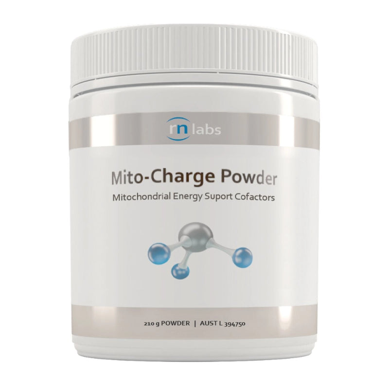 Image of a white supplement bottle that says Mito- charge powder mitochondrial energy suport cofactors
210g powder