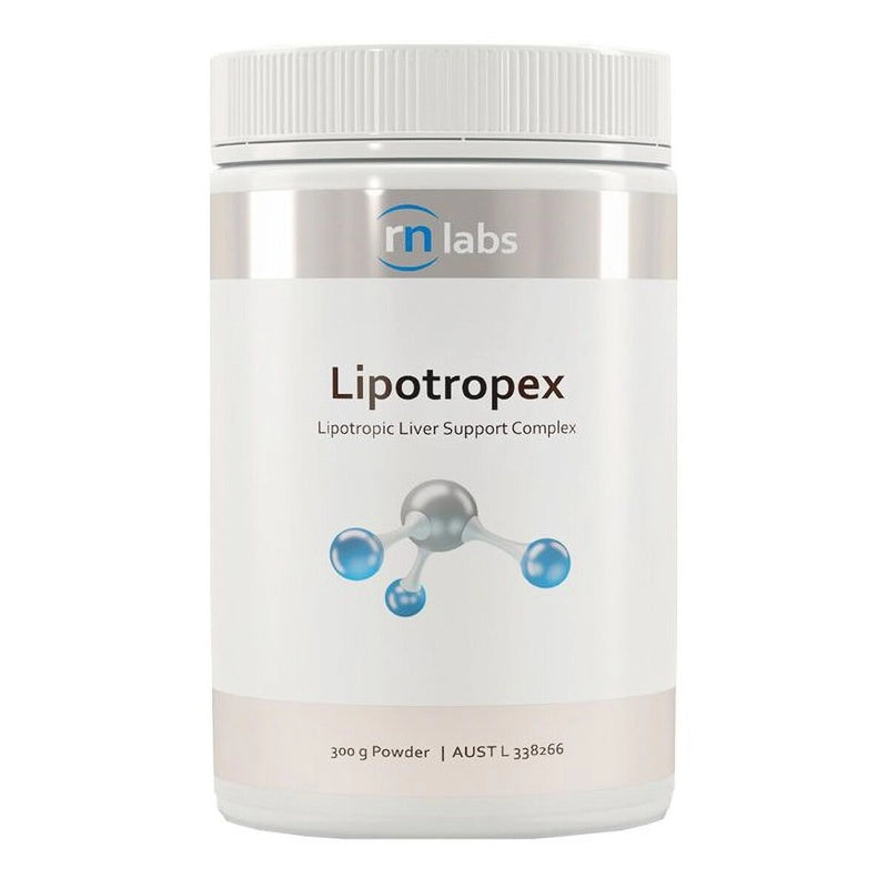 Image of a white supplement bottle that says lipotropex lipotropic liver support complex 300g powder