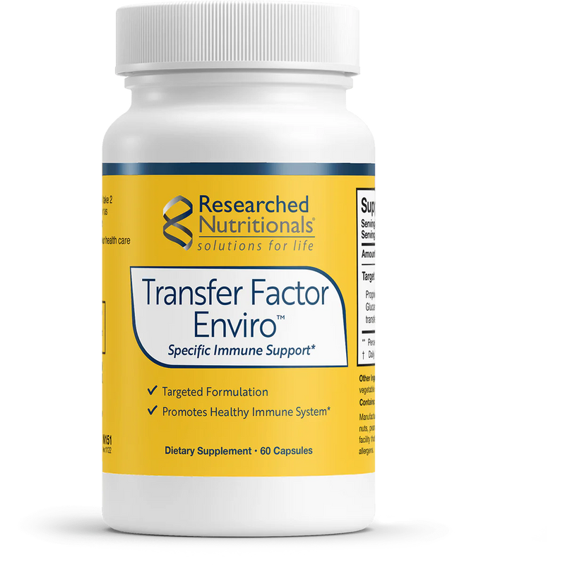 A Supplement container with the name  of Transfer Factor Enviro by Researched Nutritionals.