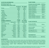 Contents of Protein Plus immune Amie
European pea protein isolate, dutch cocoa powder, organic beryy blend, magnesium citrate, Natural chocolate flavour, ascorbic acid, grape seed extract, organic mushroom blend, Lion's mane, maitake, shitake, green tea extract, ashwagandha root extract, panax ginseng root extract, natural sweetener, probiotic, zinc citrate, d-Alpha tocopherol, niacinamide, Retinyl palmitate, L- Selenomethionine, organic vegan cholecalciferol, biotin, pyridoxine hydrochloride