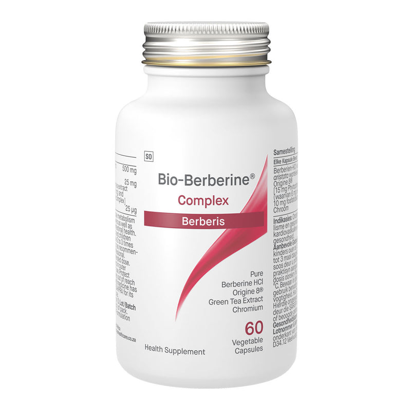 An image of bio berberine complex berberis pure berberine HCI origine 8 Green tea extract chromium health supplement 60 vegetable capsules