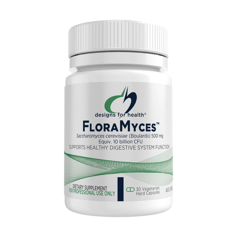 FloraMyces supplement bottle by Designs for Health on a white background 30 veg capsules