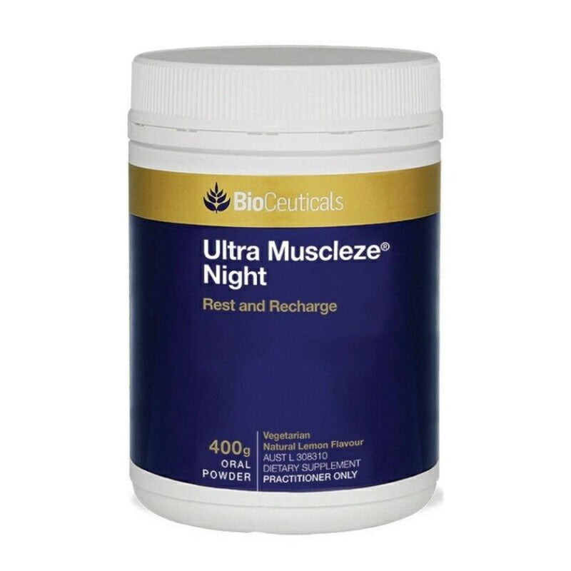A Supplement container with the name Ultra Muscleze Night by BioCeutivcals.