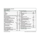 Ingredients including Vitamin A, Beta Carotene, Vitamin C, Ascorbic Acid, Vitamin D, D3, Vitamin E, D-Alpha Tocopherols, Mixed Tocopherols, Thiamine HCI, Riboflavin, Niacin, Vitamin B6, P5P, Folate, Methyltetrahydrofolate, l5mthfr, Vitamin b12, Methlycobalamin, Biotin, Pantothenic acid, Choline,  Calcium, Iron, Magnesium Citrate, Zinc Bisglycinate, TRAACS, Selenium, Manganese, Chromium, Molybdenum, Sodium, Potassium, Pea Protein, Glycine, MCT, Glutamine, Lysine, Milk thistle, Taurine, Grape Seed Extract