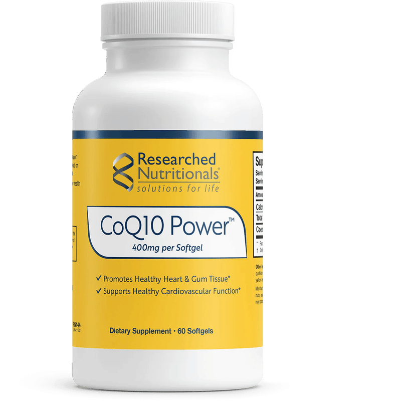 An image of a supplement called Coq10 Power by Researched Nutritionals