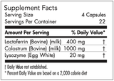 Text describing the ingredients which include Lactoferrin, Colostrum and Lysozyme