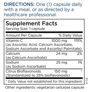 Ingredients: Vitamin C, Calcium, Sodium, Citrus Bioflavonoids.
