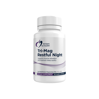 A supplement container of Tri-Mag Restful Night Capsules by Designs for Health