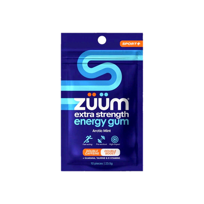 A Supplement packet with the name Zuum extra strength energy gum (Arctic Mint) by Zuum Gum