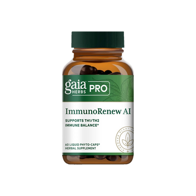 A Supplement container with the name mmunoRenew AI by Gaia Herbs Pro.