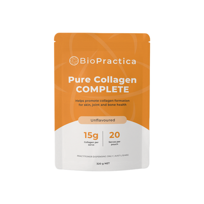 A supplement container of Pure Collagen Complete (320g) by Bio-Practica