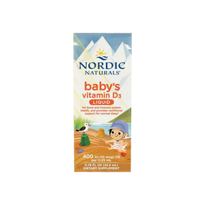 A Supplement container with the name Baby's Vitamin D3 Liquid by Nordic Naturals.