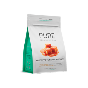 A Supplement bag with the name Whey Protein Concentrate (Salted Caramel 500g) by Pure Sports Nutrition.