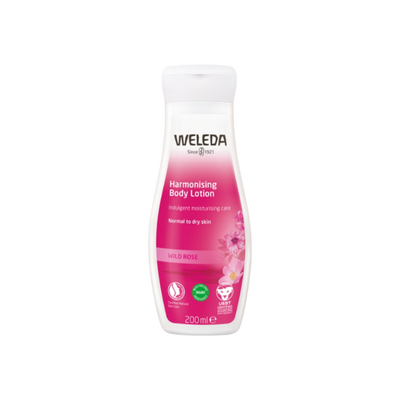 A supplement container of Harmonising Body Lotion Wild Rose by Weleda