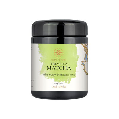 A supplement container of Tremella Matcha by SuperFeast