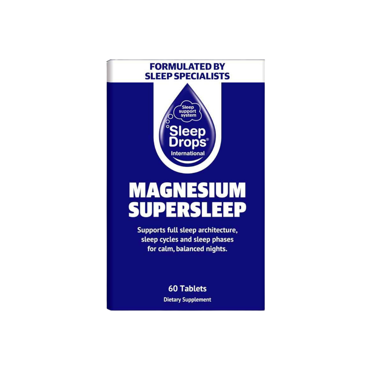 A supplement container of SleepDrops Magnesium Super Sleep 60 caps (CleverSleep) by SleepDrops