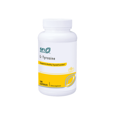 A supplement container of L-Tyrosine, 100caps by SFI Health
