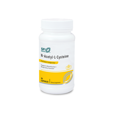 A supplement container of N-Acetyl-L-Cysteine (NAC) 90 caps by SFI Health