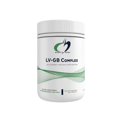 A Supplement container with the name LV-GB Complex by Designs for Health