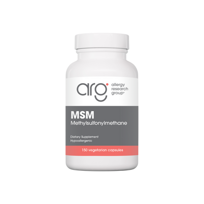 A supplement container of MSM (150 caps) by Allergy Research Group