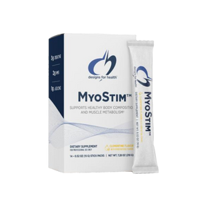 A Supplement box with 14 sticks with the name MyoStim by Designs for Health USA.