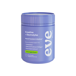 A supplement container of Creatine + Electrolytes Green Apple by Eve