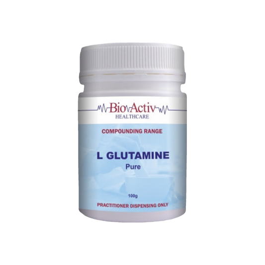 A Supplement container with the name L-Glutamine (Pure) by Bio-Activ.