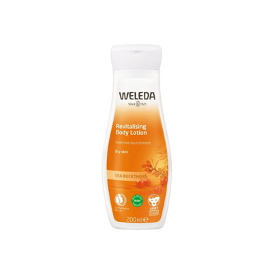 A 200ml bottle of Weleda Revitalising Body Lotion in Sea Buckthorn.