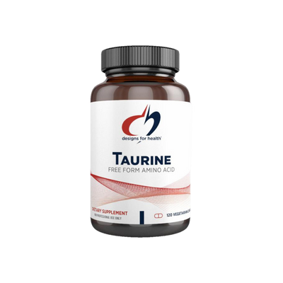 A Supplement container with the name Taurine by Designs for Health USA