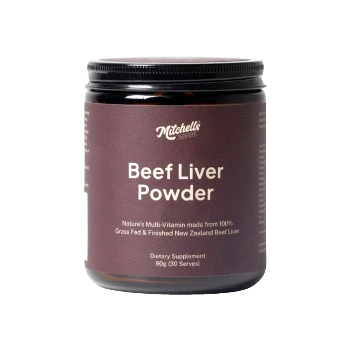A Supplement container with the name Beef Liver Powder by Mitchells Nutrition.