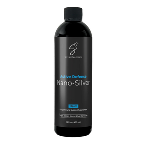 A Supplement container with the name Active Defense Nano - Silver 10ppm (473ml) by SilverCeuticals.