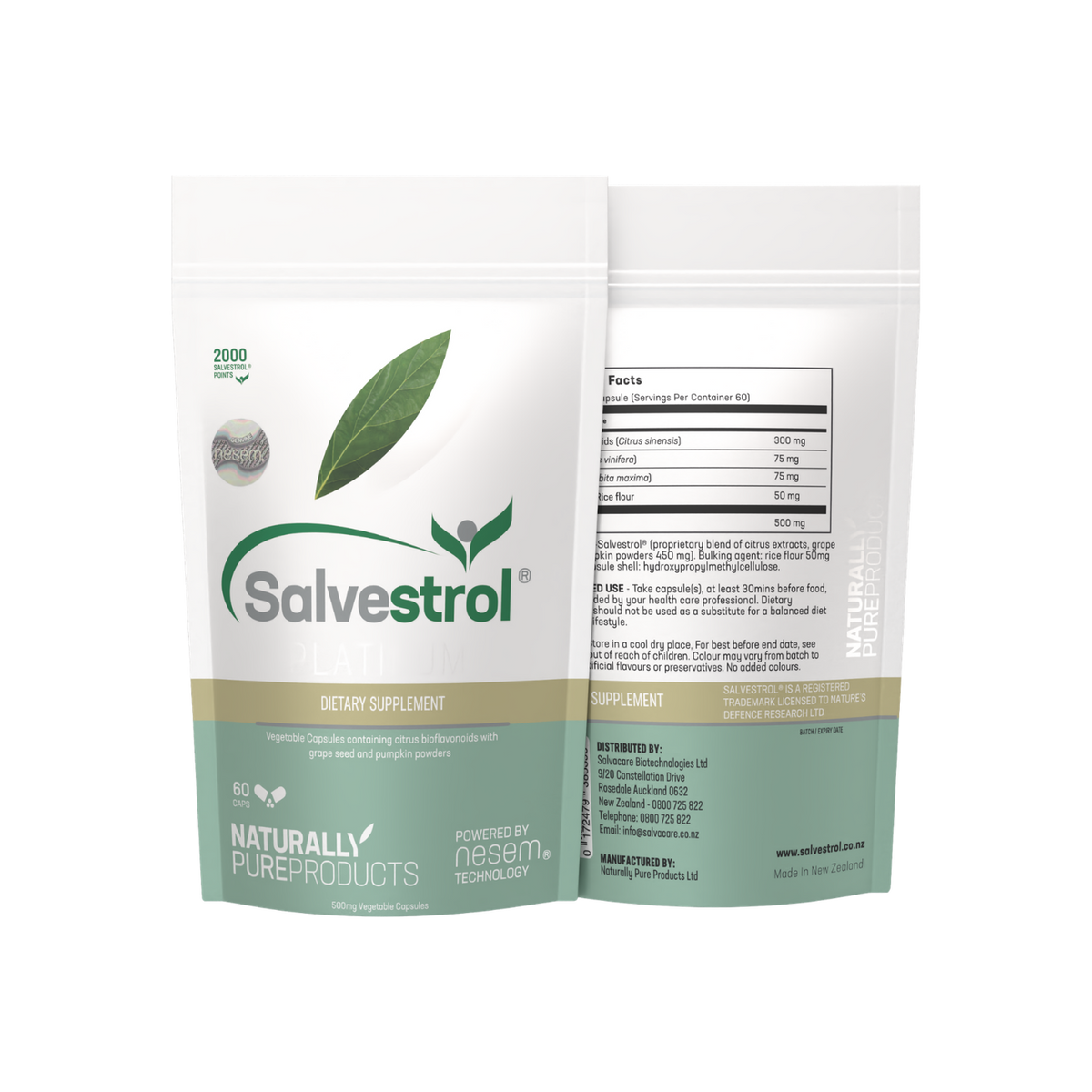 A supplement container of Salvestrol® Platinum ( (500mg 60's) by Salvacare