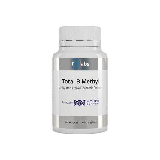 A supplement container of MTHFR (RN Labs) Total B Methyl 60 Caps by MTHFR Support