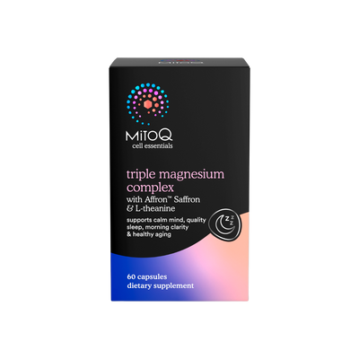 A supplement container of MitoQ Triple Magnesium Complex by MitoQ