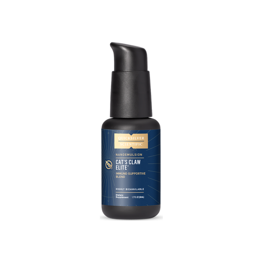 A supplement container of Cat's Claw Elite - nanoemulsion by Quicksilver