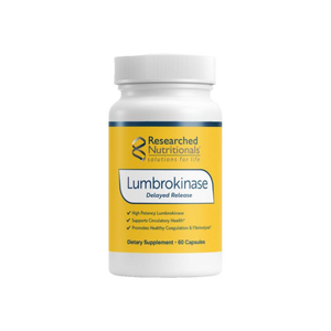 A Supplement container with the name Lumbrokinase by Researched Nutritionals